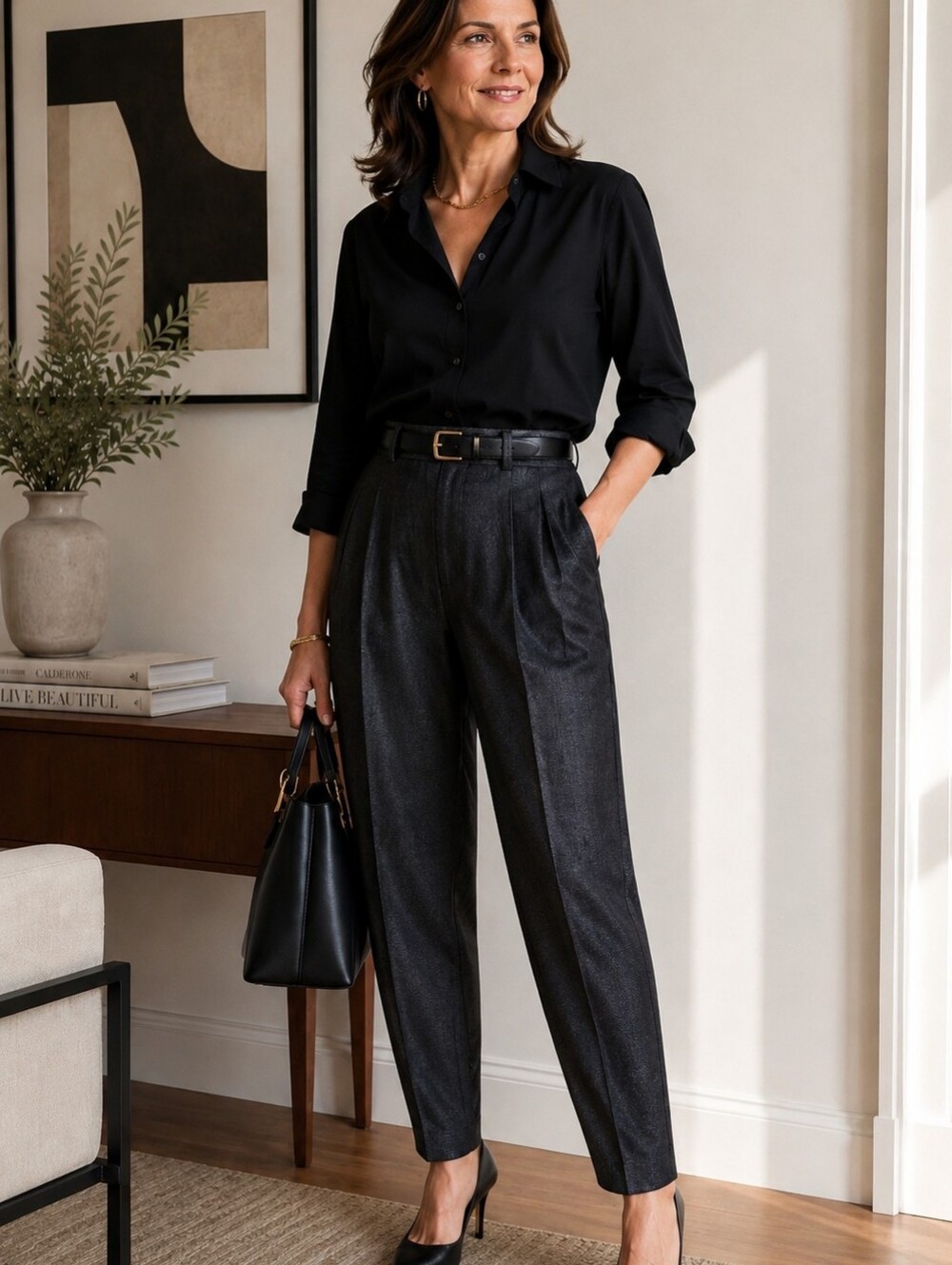 Vintage Ellen Tracy Wool Blend Pants Black Sheen 2P Y2K Quiet Luxury